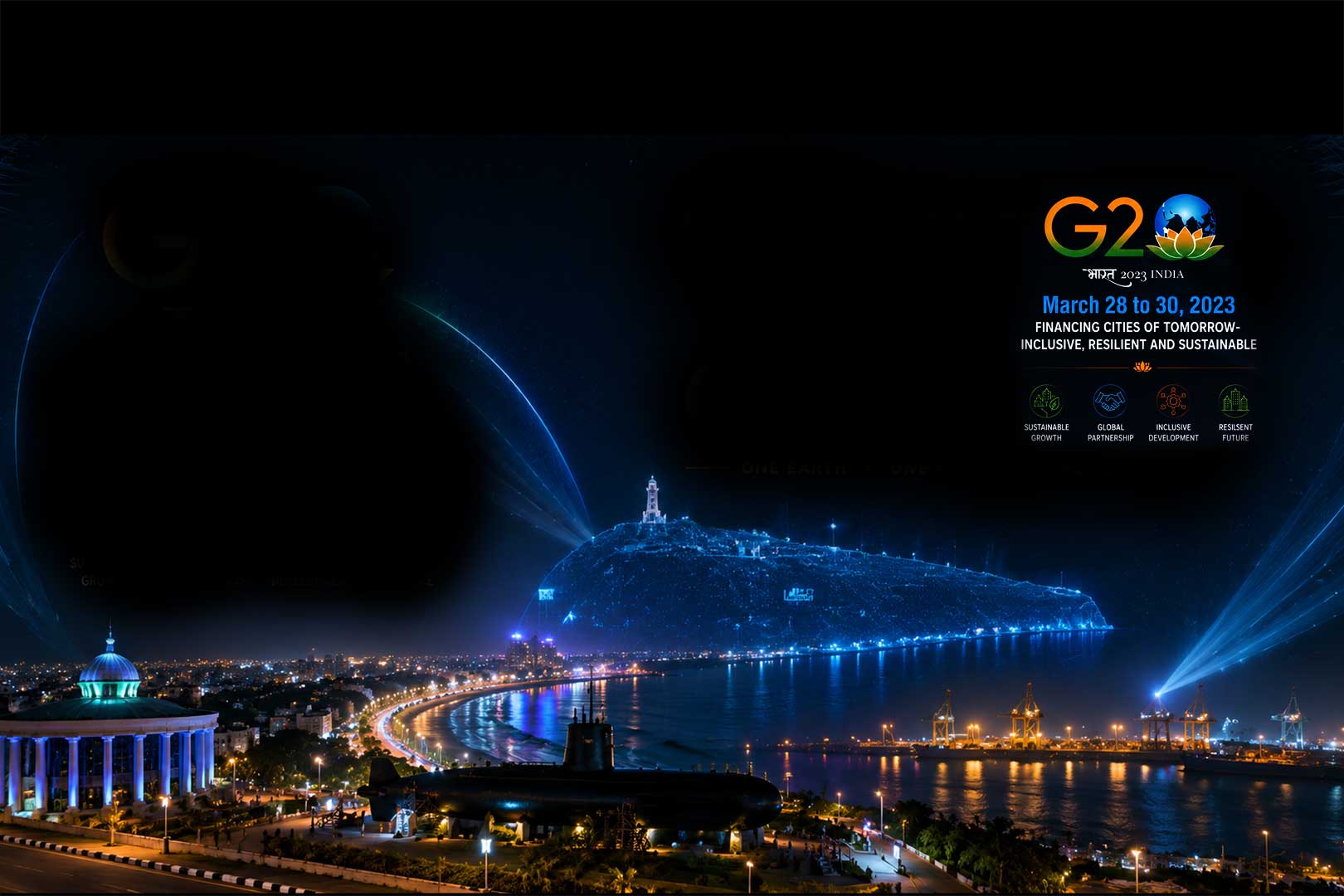 G20 India Summit Vizag holographic mesh screen installation at international government event
